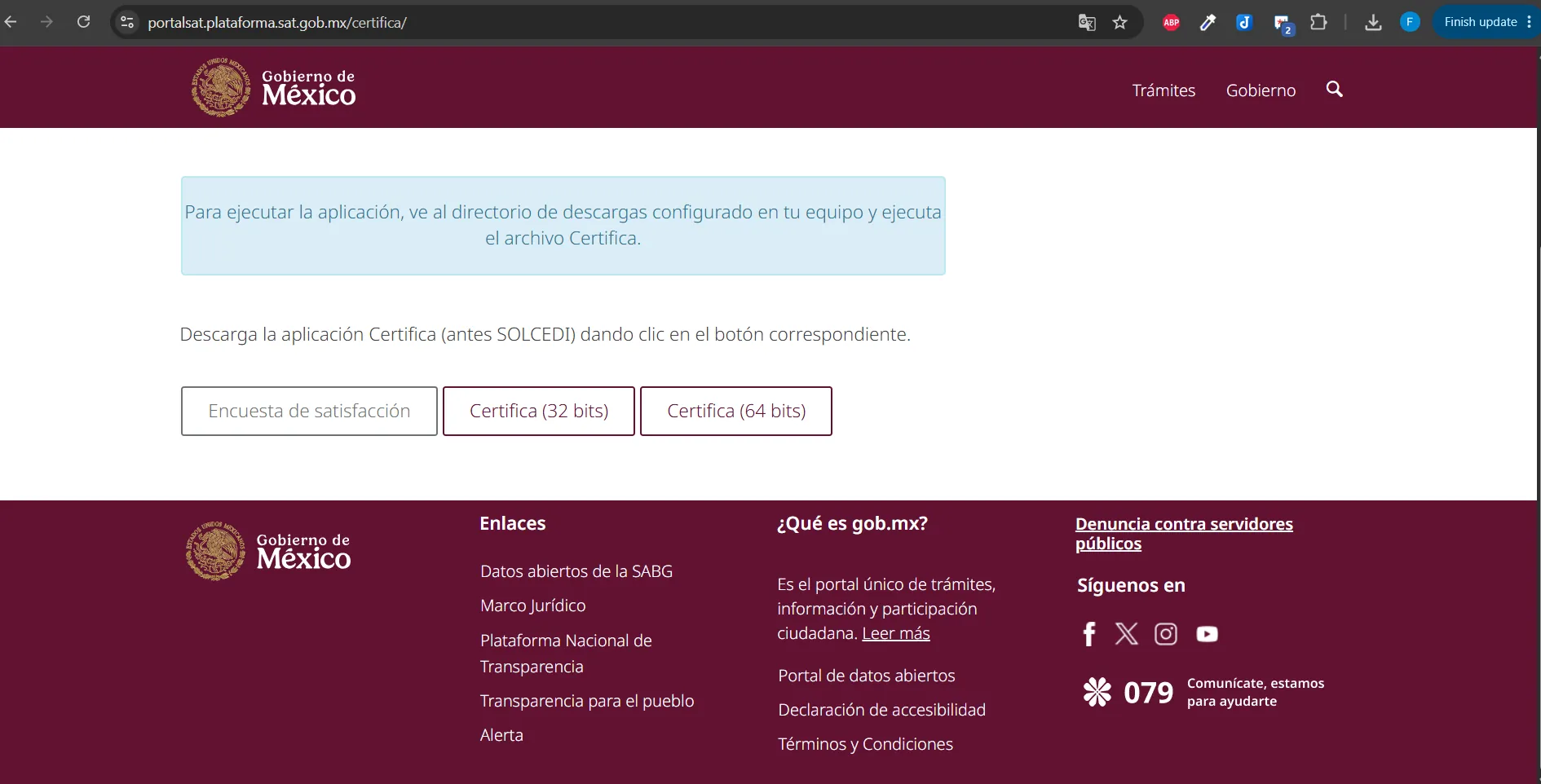 Pantalla de inicio de la aplicación Certifica del SAT