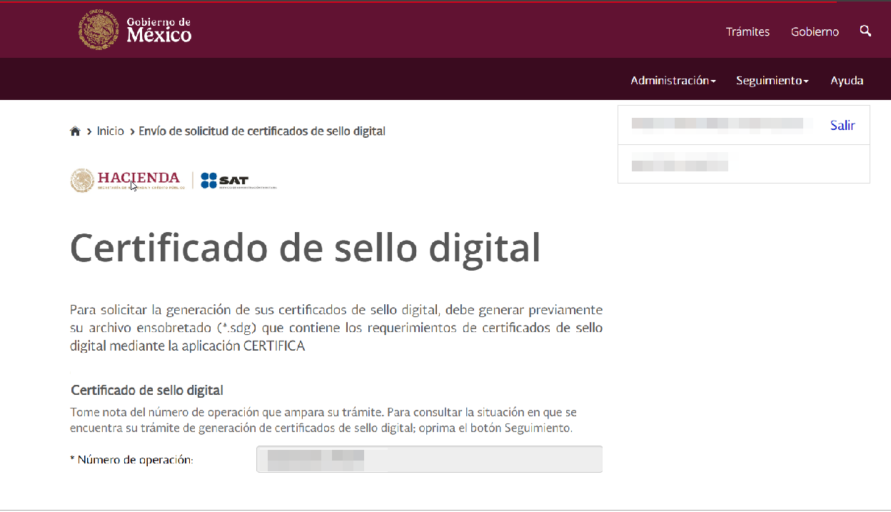 Confirmación de recepción de la solicitud de CSD por el SAT